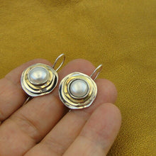 Load image into Gallery viewer, Hadar Designers 9k Yellow Gold 925 Sterling Silver White Pearl Earrings (ms) y