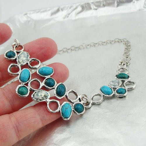 Hadar Designers Unique Handmade 925 Sterling Silver Multi Gemstone Necklace (as