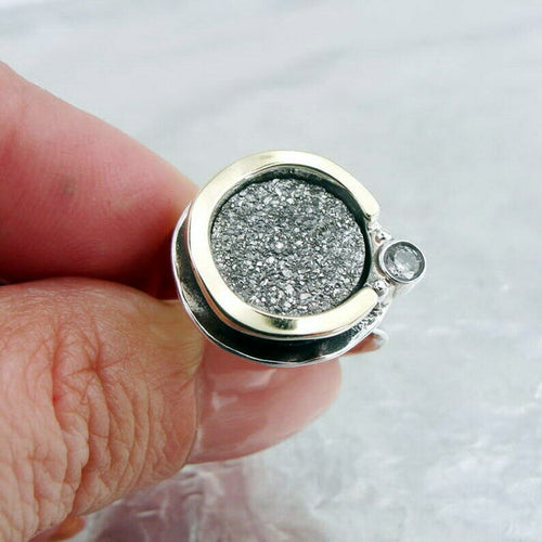 Hadar Designers 9k Yellow Gold Sterling Silver Druzy Ring 5,6,7,8,9 Handmade()5y