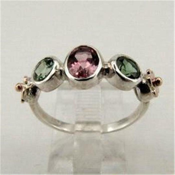 Hadar Designers Handmade 9k Gold 925 Silver Tourmaline Ring 6,7,8,9,10 (I r355