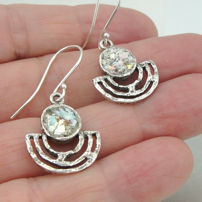 Hadar Designers Handmade 925 Sterling Silver Antique Roman Glass Earrings (as)