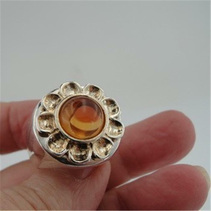 Hadar Designers 9k Yellow Gold Handmade Sterling Silver Amber Ring 7.5, 8 (H) Y