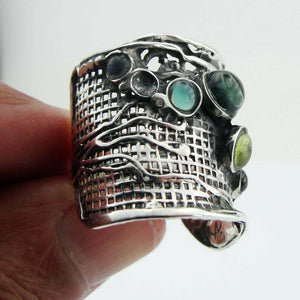Hadar Designers Sterling Silver Green Blue Tourmaline Ring 7,8,9,10 (H 144)