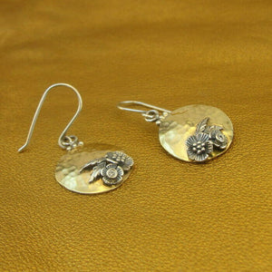 Hadar Designers 9k yellow Gold 925 Sterling Silver Floral Zircon Earrings (MS)y