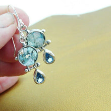 Load image into Gallery viewer, Hadar Designers 925 Silver Roman Glass Blue Topaz Drop Earrings Handmade (as 