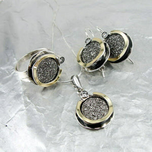 Hadar Designers 9k Yellow Gold Sterling Silver Druzy Ring 5,6,7,8,9 Handmade()5y