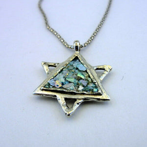 Hadar Designers Roman Glass Star of David Pendant 925 Sterling Silver Art (as) y
