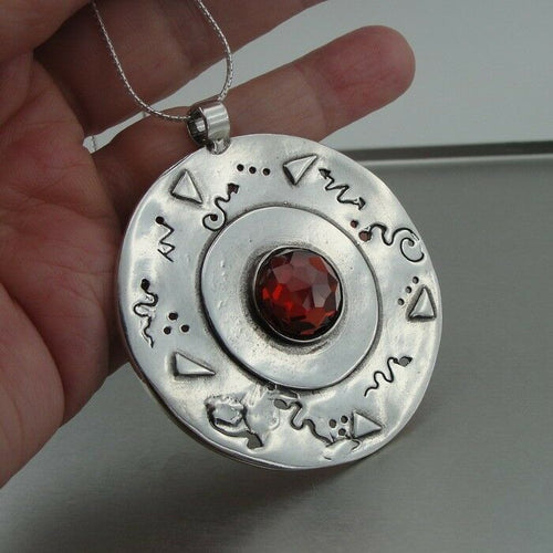 Hadar Designers Handmade Huge 925 Sterling Silver Red Zircon Pendant (H) SALE