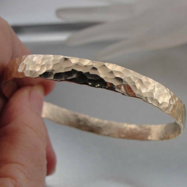 Hadar Designers 14k Yellow Gold Fil Hammered Bangle Bracelet Handmade Artist (v2