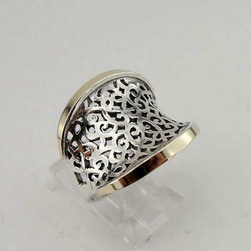 Hadar Designers Filigree Ring 6,6.5,7,8,9 Handmade 9k Yellow Gold 925 Silver(Msy