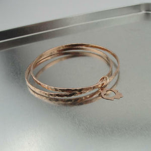 Hadar Designers Triple 14k Rose Gold F Hamsa Bangle Bracelet Handmade Hammered(V