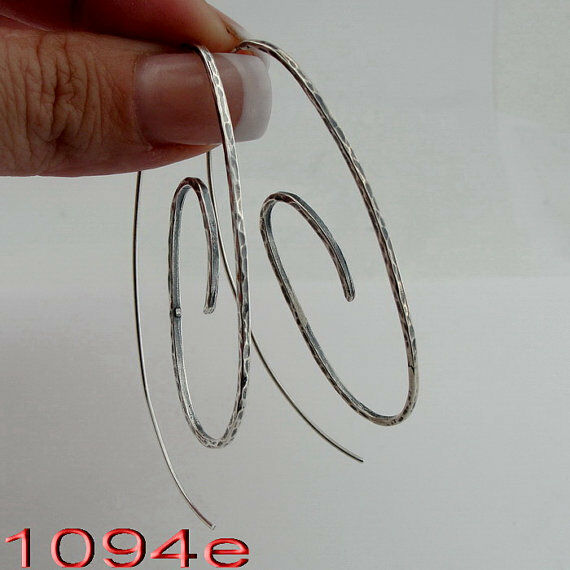 Hadar Designers 925 Sterling Silver Large Spiral  Hoop Earrings Handmade  (ms) 