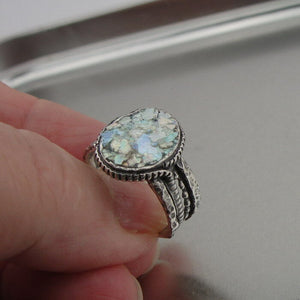 Hadar Designers 925 Sterling Silver Oval Roman Glass Ring 6,7,8,9 Handmade (as) 
