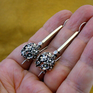Hadar Designers 9k Yellow Gold 925 Silver Zircon Floral Earrings Handmade (MS) y