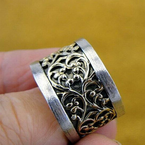 Hadar Designers Filigree Ring 9k Yellow Gold Sterling Silver 7,8,8.5,9 (I r244)Y