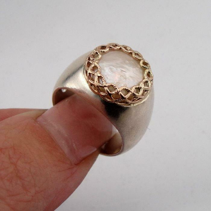 Hadar Designer 9k Rose Gold Sterling Silver MOP Pearl Ring 6.5, 7 Handmade (SPy