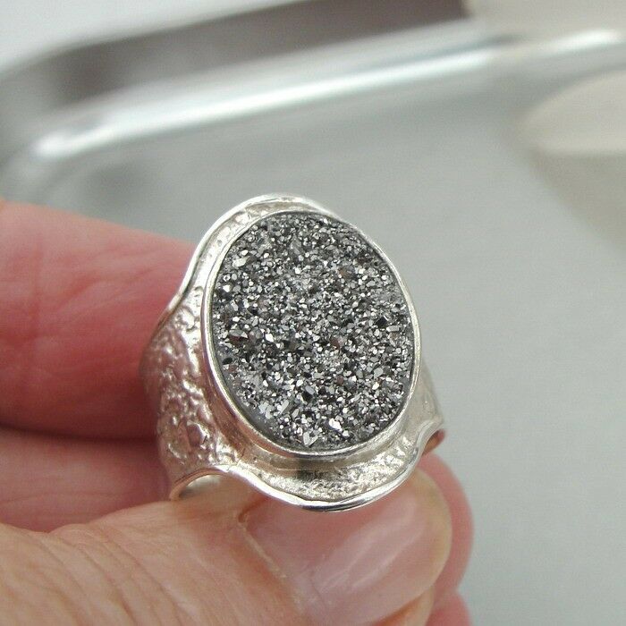 Hadar Designers Sterling Silver Druzy Ring 6.5, 7, 7.5 Handmade (I r545) SALE