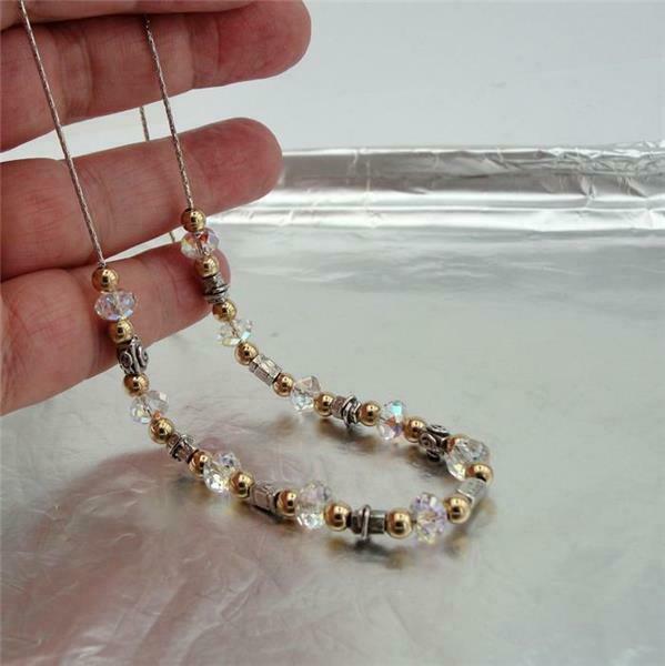 Hadar Designers 14K Gold F 925 Sterling Silver Rock Crystal Necklace Handmade (L