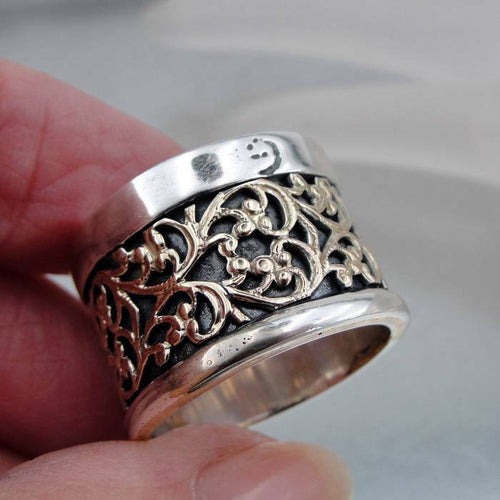 Hadar Designers Filigree 9k Yellow Gold Sterling Silver Ring 7,8,8.5,9 (I r245Y