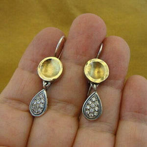Hadar Designers 9k Yellow Gold Sterling Silver Zircon Earrings Handmade () SALE