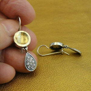 Hadar Designers 9k Yellow Gold Sterling Silver Zircon Earrings Handmade () SALE