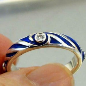 Hadar Designers 925 Silver Blue Enamel Zircon Ring 8.5, 9.5 Handmade (SN)SALE