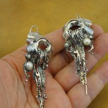 Load image into Gallery viewer, Hadar Designers Long 925 Sterling Silver White Pearl Earrings Handmade Unique (H