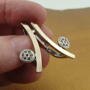 Hadar Designers 9K Yellow Gold 925 Silver Earrings Garnet Zircon Handmade (ms) y