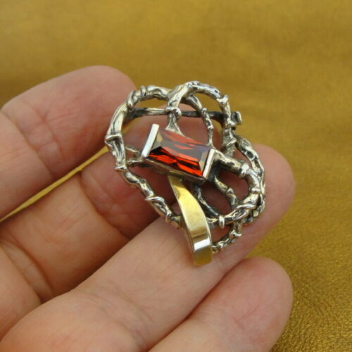 Hadar Designers Garnet Zircon Ring Handmade 9k Yellow Gold 925 Silver 8.5,9 (msY
