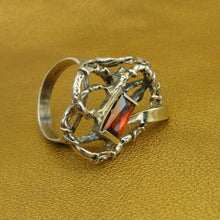 Load image into Gallery viewer, Hadar Designers Garnet Zircon Ring Handmade 9k Yellow Gold 925 Silver 8.5,9 (msY