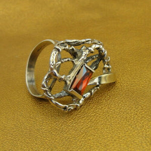 Hadar Designers Garnet Zircon Ring Handmade 9k Yellow Gold 925 Silver 8.5,9 (msY