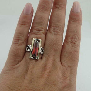 Hadar Designers Handmade 9k Yellow Gold 925 Silver garnet Zircon Ring 8.5,9(vs)LAST