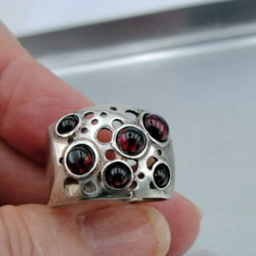 Hadar Designers Red Garnet Ring sz 8,8.5 Handmade Sterling Silver (H 1335b)SALE