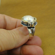 Load image into Gallery viewer, Hadar Designers 9k Yellow Gold 925 Silver Pearl Ring sz 6,7,8,9,10 Handmade (Ms