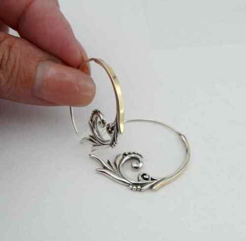 Hadar Designers Large Hoop Earrings 9k Yellow Gold 925 Sterling Silver (ms)