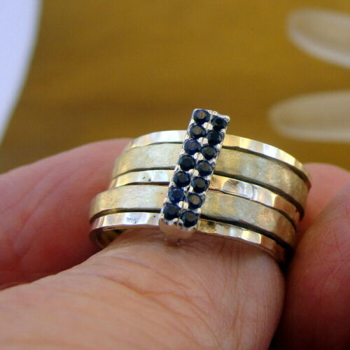 Hadar Designers Yellow 9k Gold 925 Silver Sapphire Multi Ring 6.5,7,8,9 (I r564) y