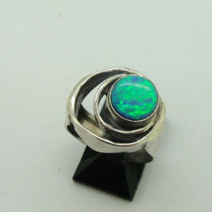 Hadar Designers blue opal ring 7, 7.5 handmade 925 sterling silver (h) y