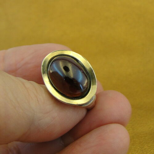 Hadar Designers Garnet Ring Handmade, Sterling Silver and 9k Yellow Gold (MS