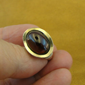 Hadar Designers Garnet Ring Handmade 9k Yellow Gold 925 Silver sz 6,7,8,9,10 (MS