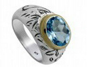Hadar Designers 9k Yellow Gold Sterling Silver Blue Topaz Ring 6,7,8,9 (I R974)