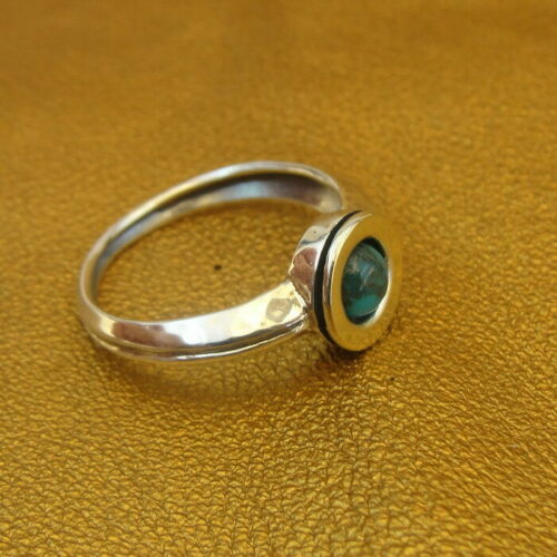 Hadar Designers Chrysocolla Ring Yellow Gold 925 Silver 8,8.5 Handmade(MS)SALE*