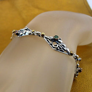 Hadar Designers Handmade 9k Gold Sterling Silver Ruby Emerald Bracelet () LAST