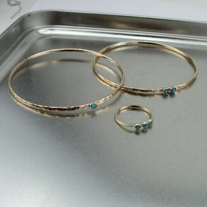 Two Bangle Bracelets Opal 14k Yellow Gold F Handmade Hammered Hadar Designers (V