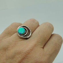 Load image into Gallery viewer, Hadar Designers blue opal ring 7, 7.5 handmade 925 sterling silver (h) y