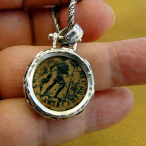 Hadar Designers Antique Roman Bronze Coin Pendant Handmade Sterling Silver (as)