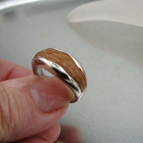 Brown Leather Ring  925 Polished Sterling Silver  size 7 Hadar Designers () SALE