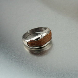 Brown Leather Ring  925 Polished Sterling Silver  size 7 Hadar Designers () SALE