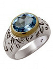 Load image into Gallery viewer, Hadar Designers 9k Yellow Gold Sterling Silver Blue Topaz Ring 6,7,8,9 (I R974)