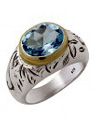Hadar Designers 9k Yellow Gold Sterling Silver Blue Topaz Ring 6,7,8,9 (I R974)