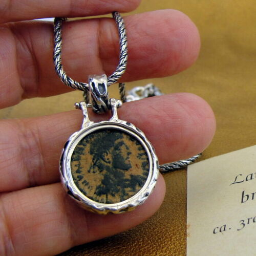 Hadar Designers Antique Roman Bronze Coin Pendant Handmade Sterling Silver (as)